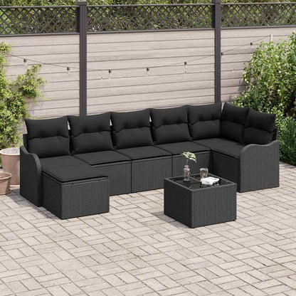 Set Divano da Giardino con cuscino 8 pcs Nero Poly Rattan | homemem39