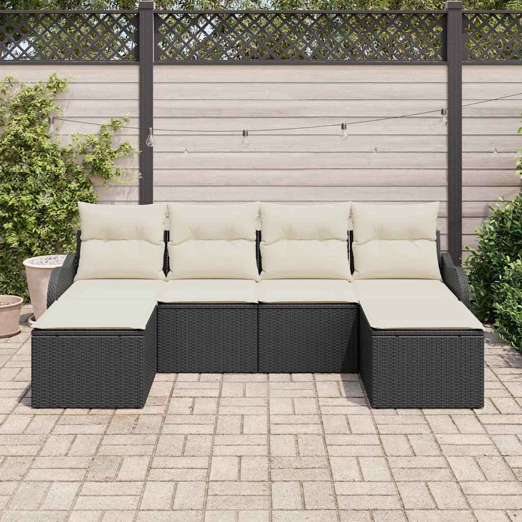 Set Divano da Giardino 6 pcs Nero e bianco Poly Rattan | homemem39