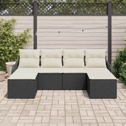 Set Divano da Giardino 6 pcs Nero e bianco Poly Rattan | homemem39