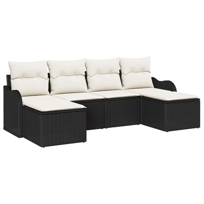 Set Divano da Giardino 6 pcs Nero e bianco Poly Rattan | homemem39