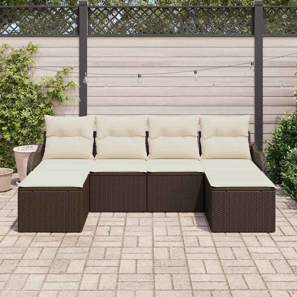 Set Divano da Giardino 6 pcs Marrone e bianco Poly Rattan | homemem39
