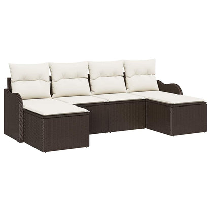 Set Divano da Giardino 6 pcs Marrone e bianco Poly Rattan | homemem39