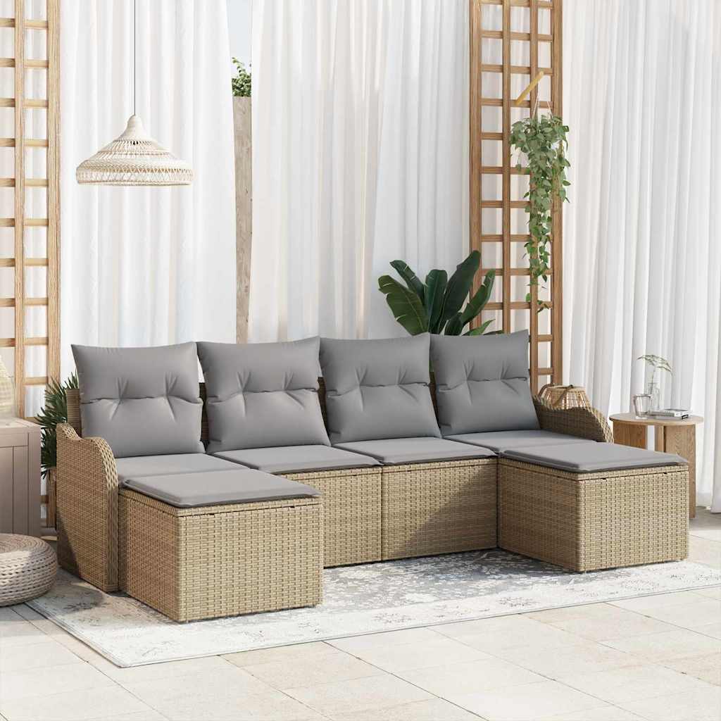 Set Divano da Giardino 6 pcs beige e grigio chiaro Poly Rattan | homemem39