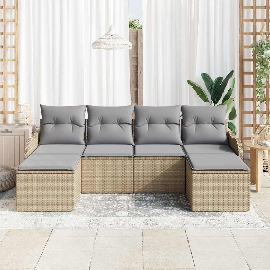 Set Divano da Giardino 6 pcs beige e grigio chiaro Poly Rattan | homemem39