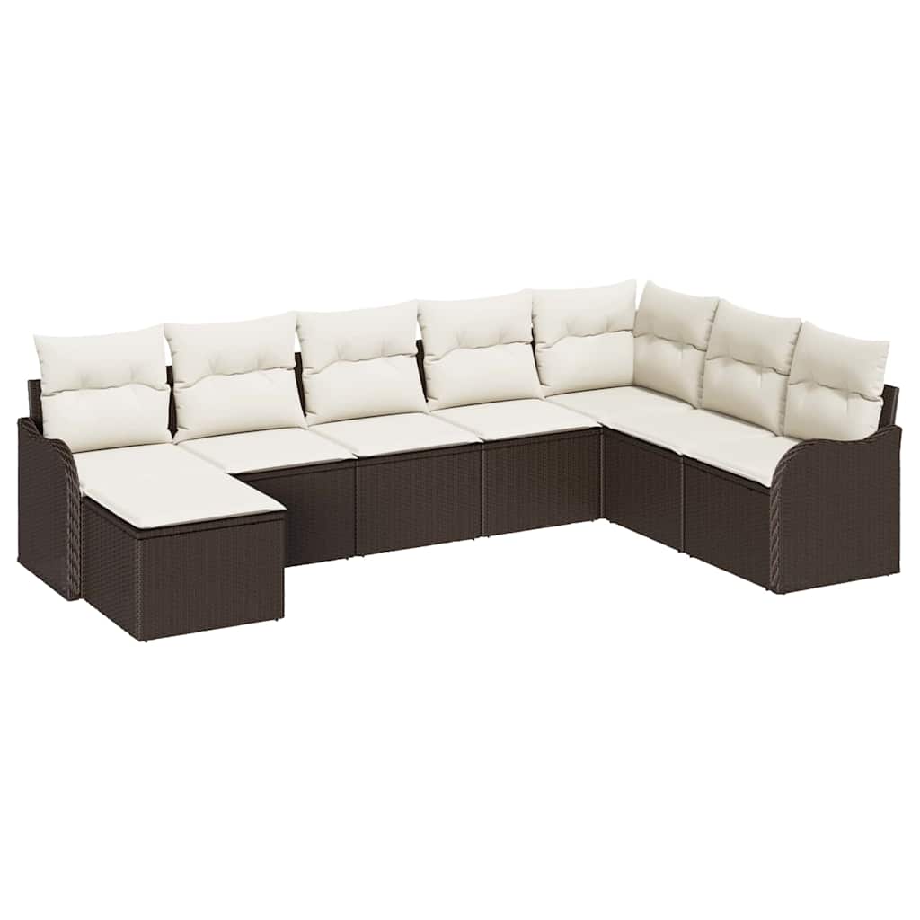 Set Divano da Giardino 8 pcs Marrone e bianco Poly Rattan | homemem39