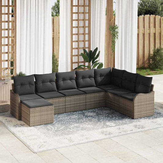 Set Divano da Giardino con cuscino 8 pcs Grigio Poly Rattan | homemem39