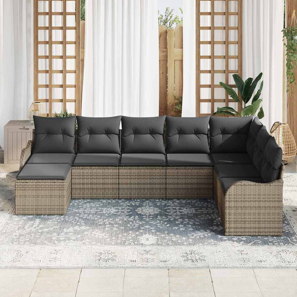 Set Divano da Giardino con cuscino 8 pcs Grigio Poly Rattan
