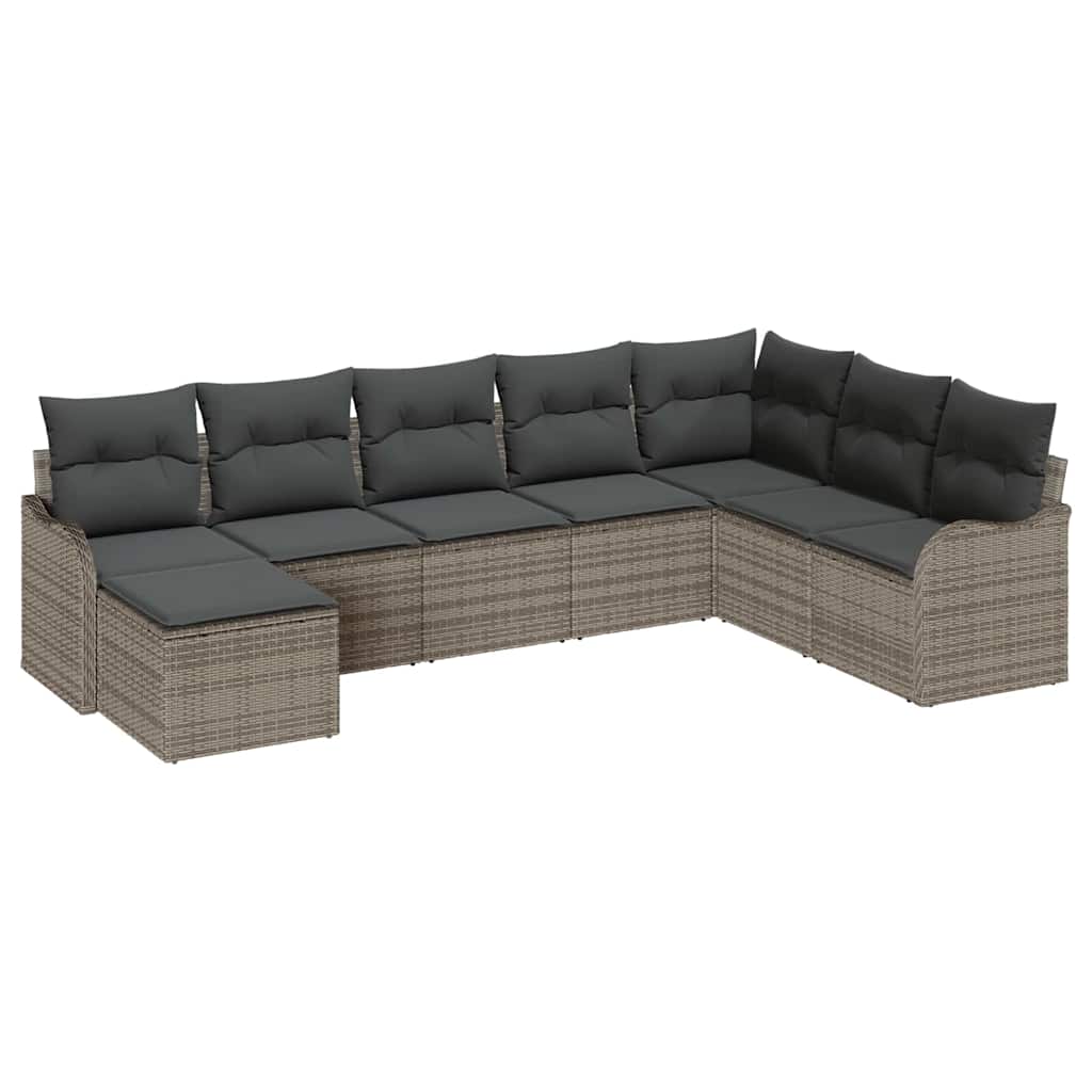Set Divano da Giardino con cuscino 8 pcs Grigio Poly Rattan