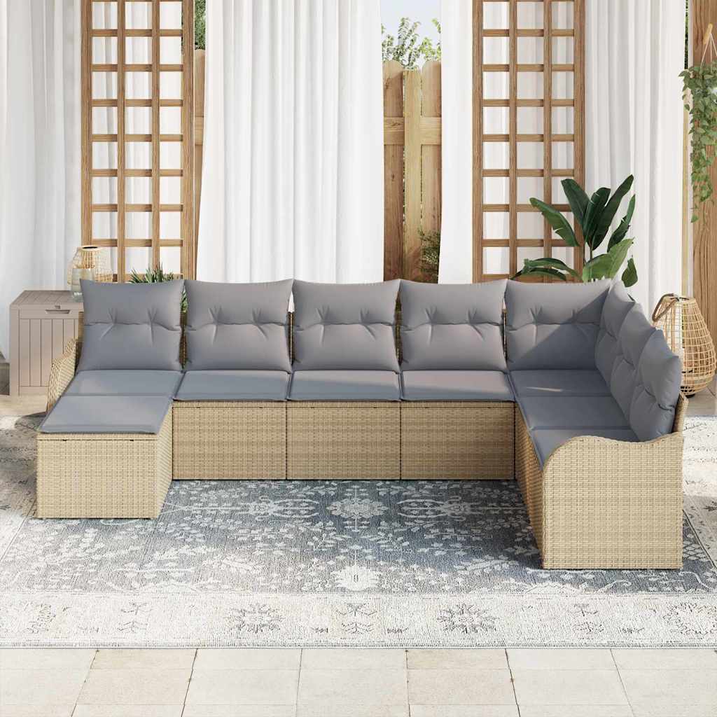 Set Divano da Giardino 8 pcs beige e grigio chiaro Poly Rattan | homemem39