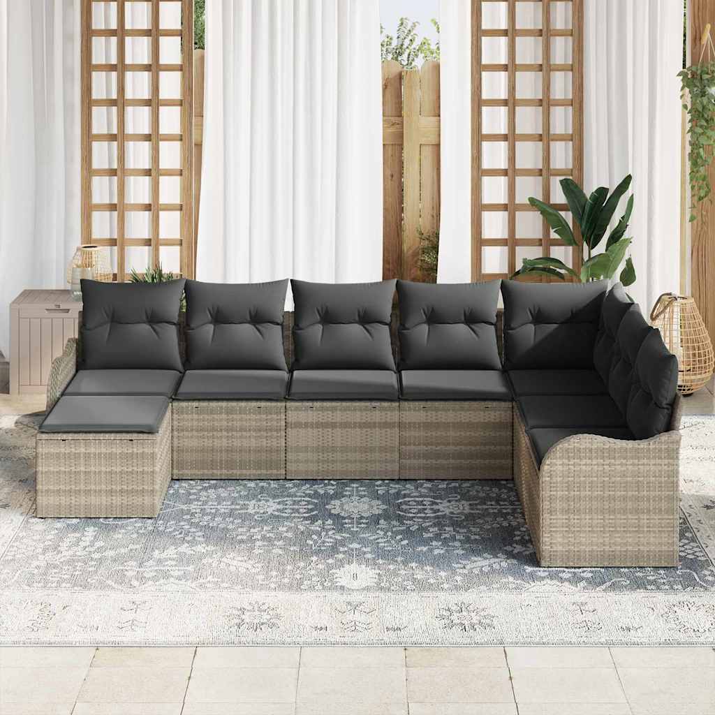 Set Divano da Giardino 8 pcs Grigio chiaro Poly Rattan | homemem39
