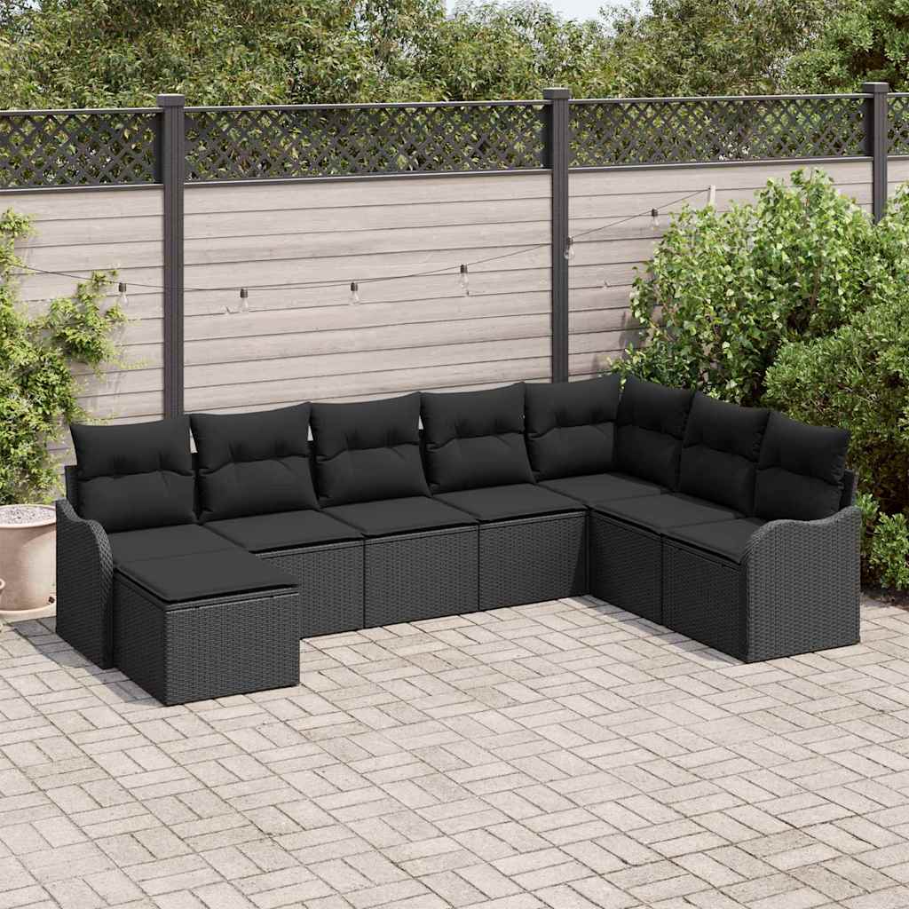 Set Divano da Giardino con cuscino 8 pcs Nero Poly Rattan | homemem39