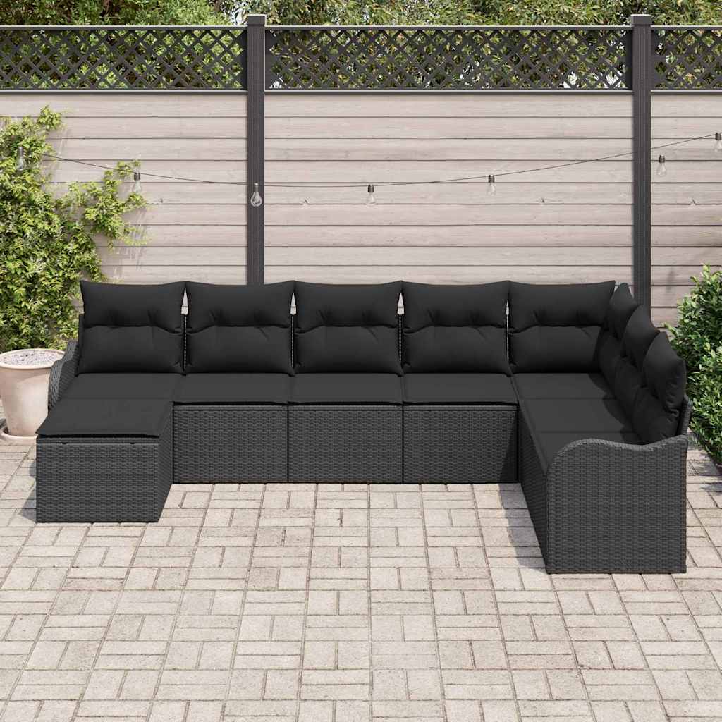 Set Divano da Giardino con cuscino 8 pcs Nero Poly Rattan | homemem39