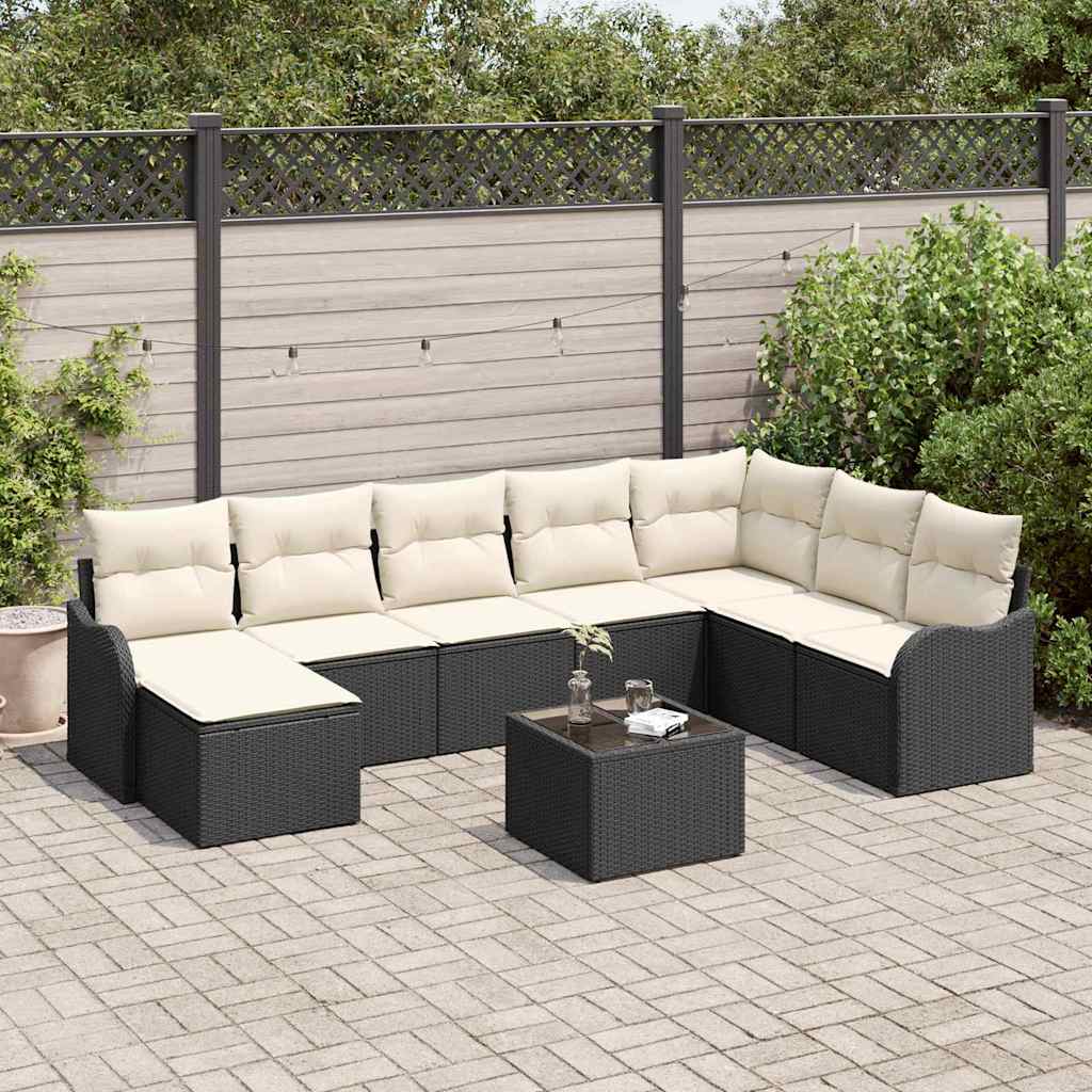 Set Divano da Giardino 9 pcs Nero e bianco Poly Rattan | homemem39