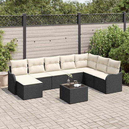 Set Divano da Giardino 9 pcs Nero e bianco Poly Rattan | homemem39