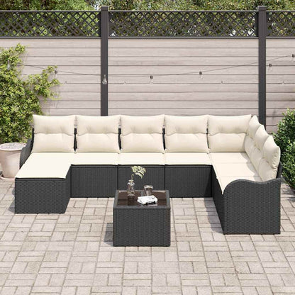 Set Divano da Giardino 9 pcs Nero e bianco Poly Rattan | homemem39
