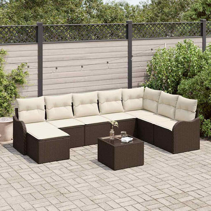 Set Divano da Giardino 9 pcs Marrone e bianco Poly Rattan | homemem39