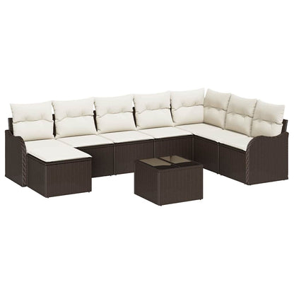 Set Divano da Giardino 9 pcs Marrone e bianco Poly Rattan | homemem39