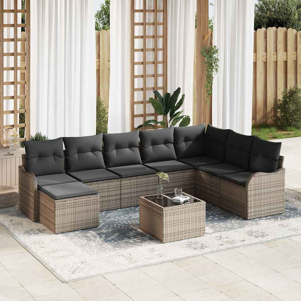 Set Divano da Giardino 9 pcs Grigio polyrattan