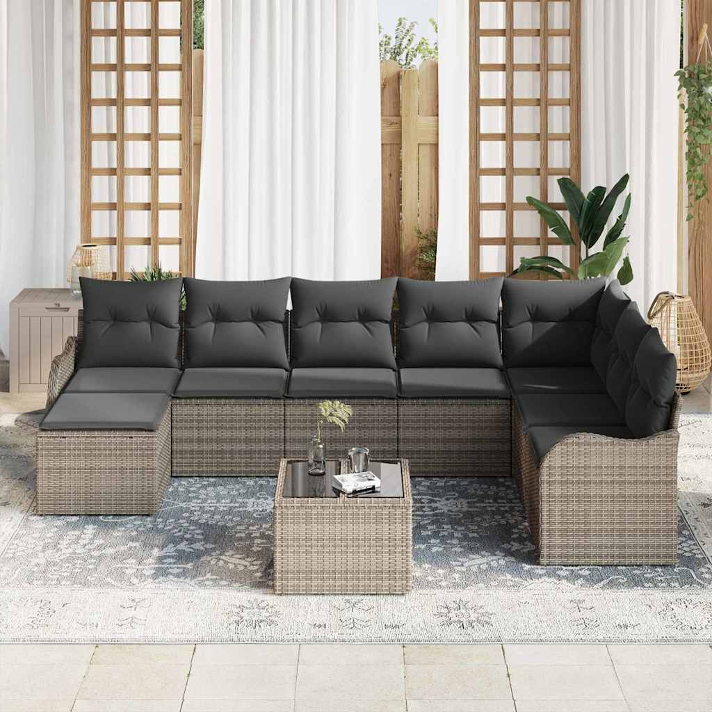 Set Divano da Giardino 9 pcs Grigio polyrattan