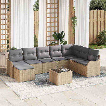 Set Divano da Giardino 9 pcs beige e grigio chiaro Poly Rattan | homemem39