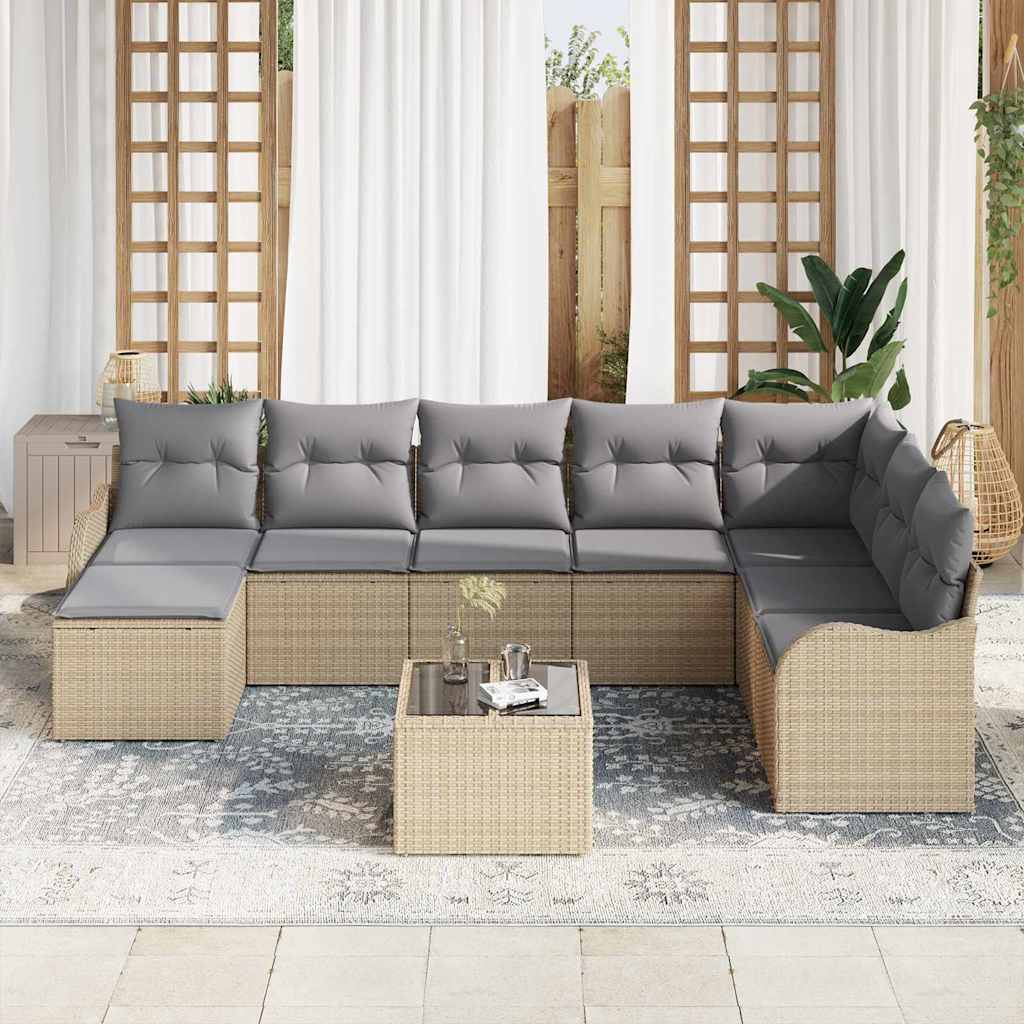 Set Divano da Giardino 9 pcs beige e grigio chiaro Poly Rattan | homemem39