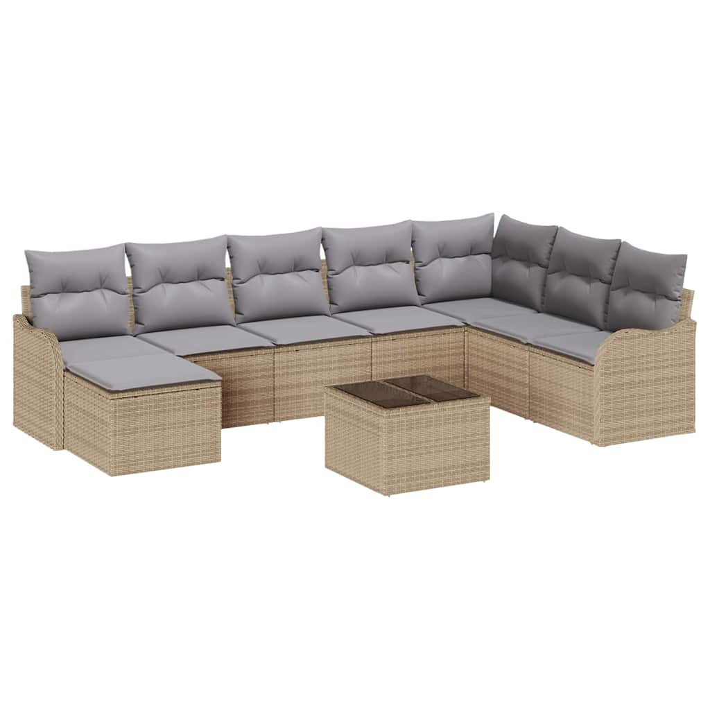 Set Divano da Giardino 9 pcs beige e grigio chiaro Poly Rattan | homemem39