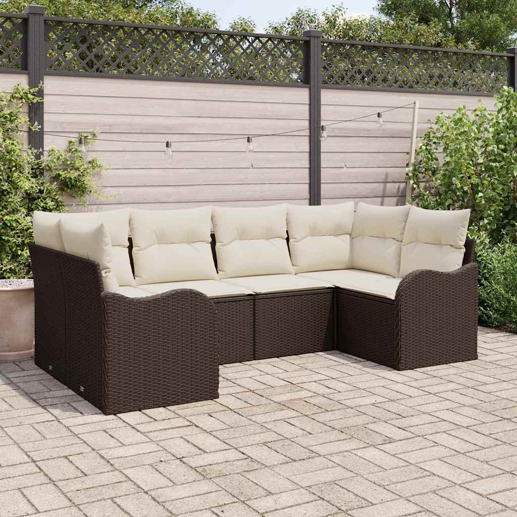 Set Divano da Giardino 6 pcs Marrone e bianco Poly Rattan | homemem39