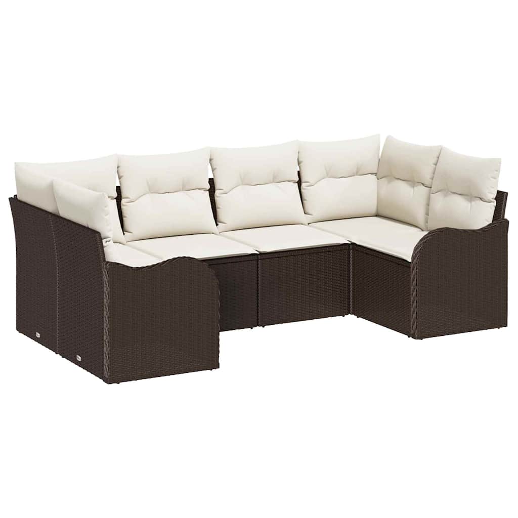 Set Divano da Giardino 6 pcs Marrone e bianco Poly Rattan | homemem39