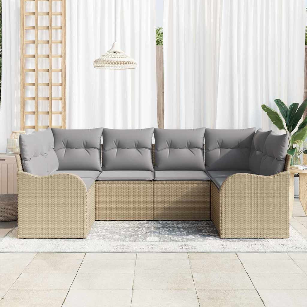 Set Divano da Giardino 6 pcs beige e grigio chiaro Poly Rattan | homemem39