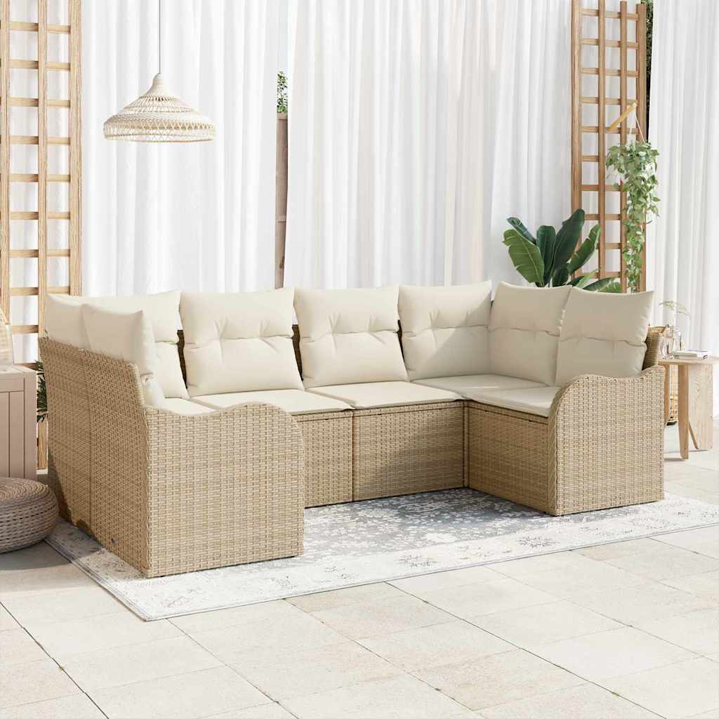 Set Divano da Giardino 6 pcs Beige e bianco Poly Rattan | homemem39