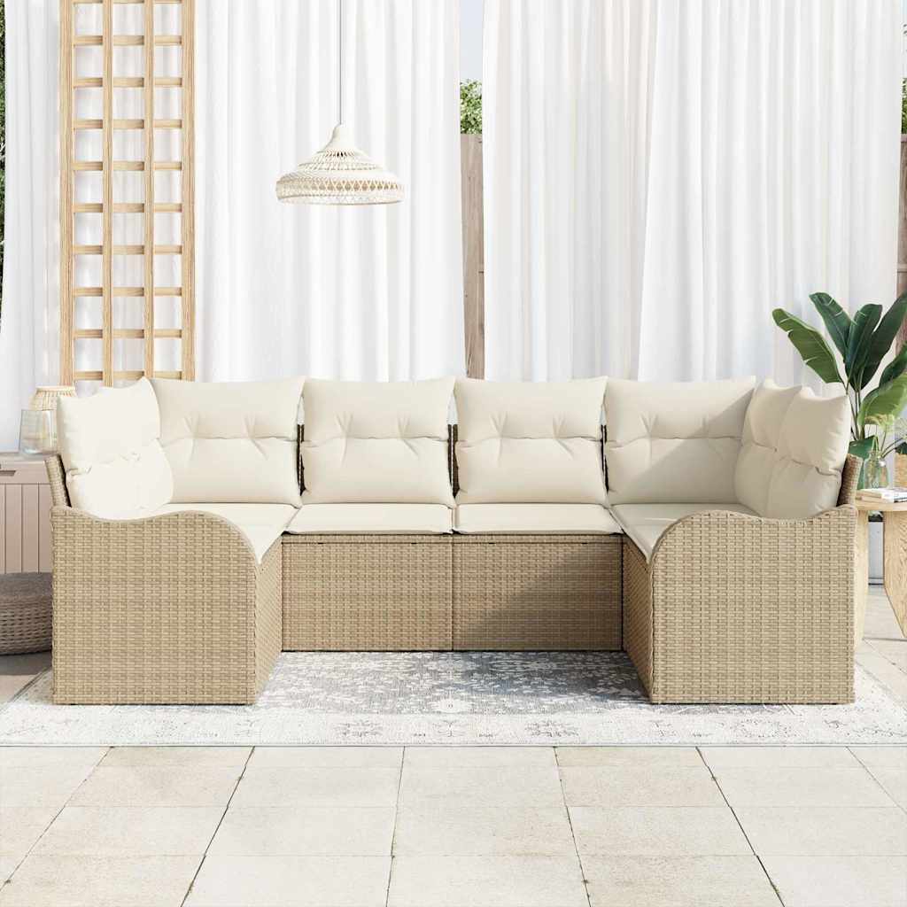 Set Divano da Giardino 6 pcs Beige e bianco Poly Rattan | homemem39