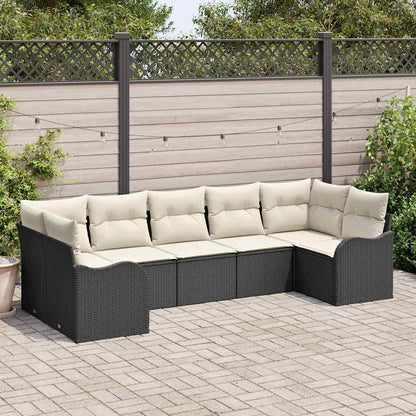 Set Divano da Giardino 7 pcs Nero e bianco Poly Rattan | homemem39
