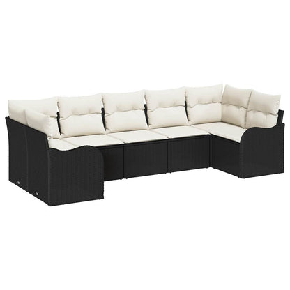 Set Divano da Giardino 7 pcs Nero e bianco Poly Rattan | homemem39