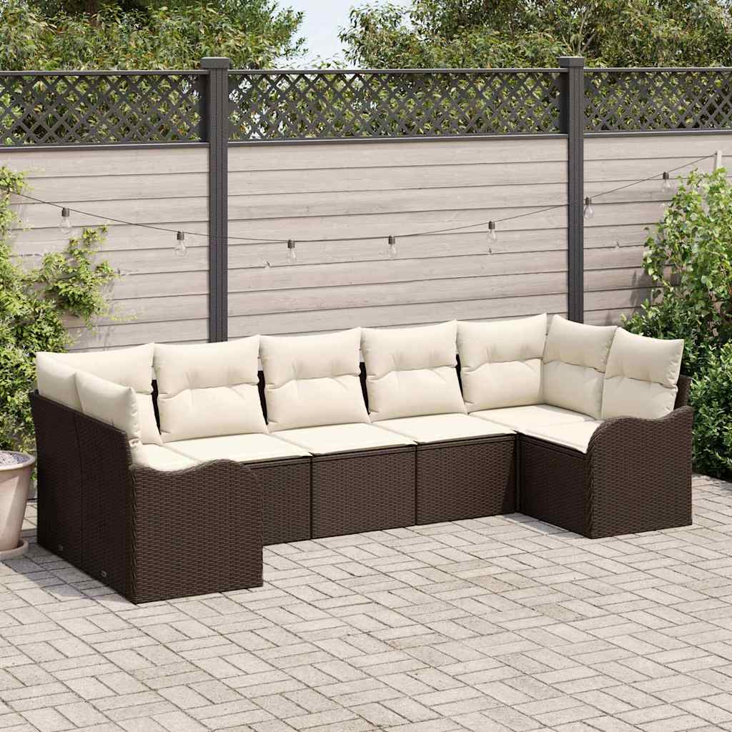 Set Divano da Giardino 7 pcs Marrone e bianco Poly Rattan | homemem39