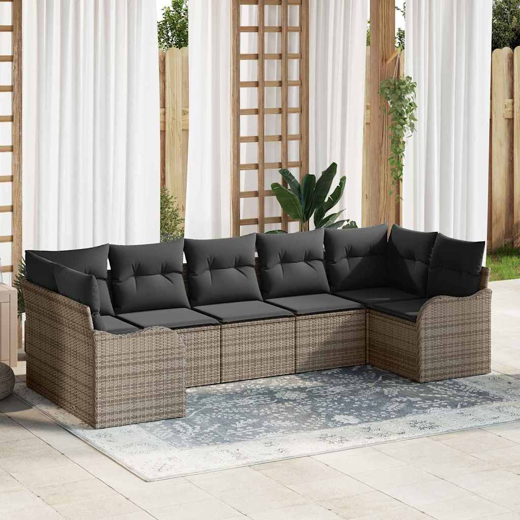 Set Divano da Giardino 7 pcs Grigio Poly Rattan | homemem39