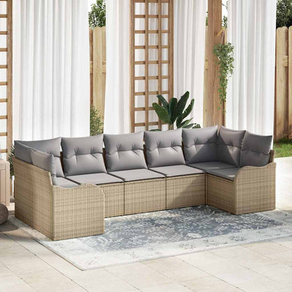 Set Divano da Giardino 7 pcs beige e grigio chiaro Poly Rattan | homemem39