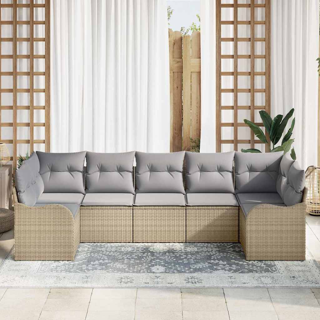Set Divano da Giardino 7 pcs beige e grigio chiaro Poly Rattan | homemem39