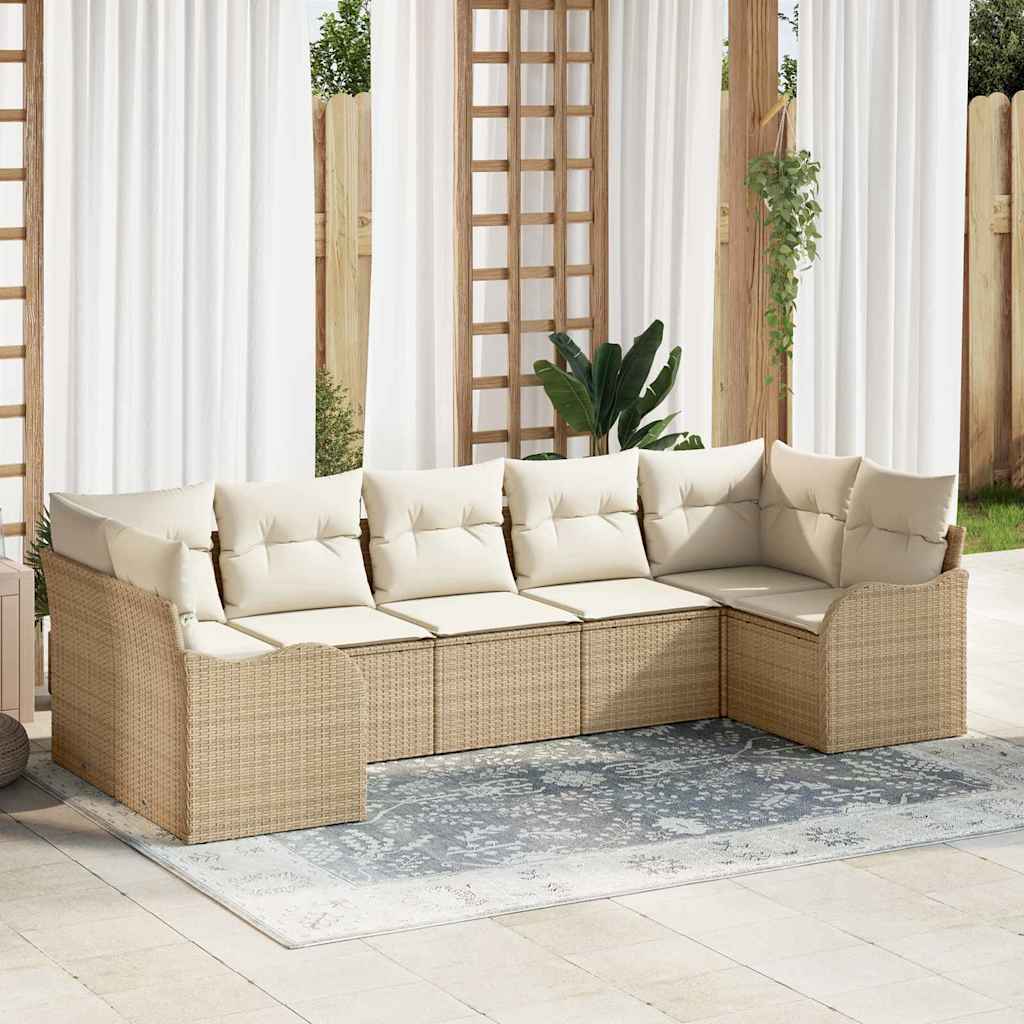 Set Divano da Giardino 7 pcs Beige e bianco Poly Rattan | homemem39