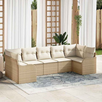 Set Divano da Giardino 7 pcs Beige e bianco Poly Rattan | homemem39