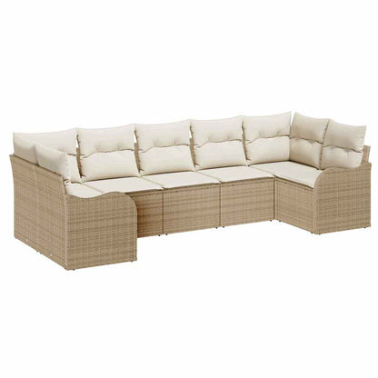 Set Divano da Giardino 7 pcs Beige e bianco Poly Rattan | homemem39