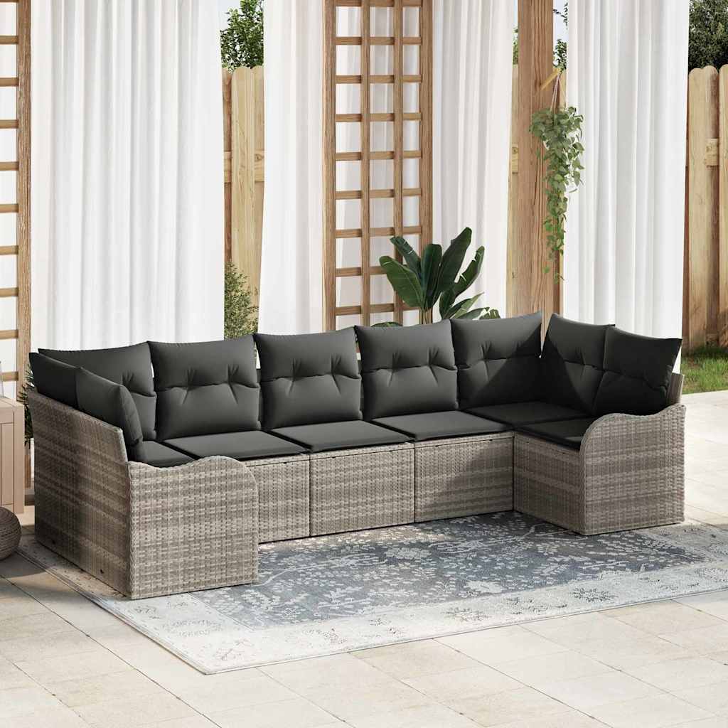 Set Divano da Giardino 7 pcs Grigio chiaro Poly Rattan | homemem39