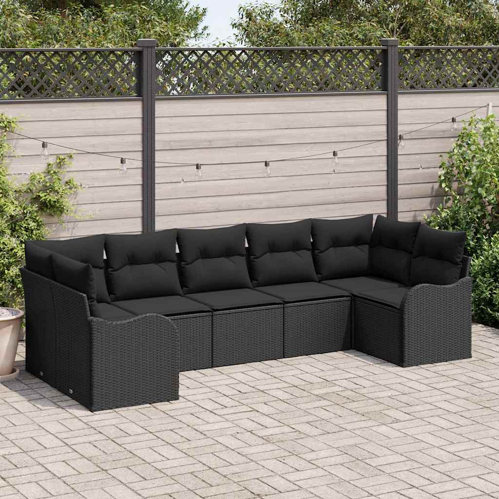 Set Divano da Giardino con archiviazione 7 pcs Nero Poly Rattan | homemem39