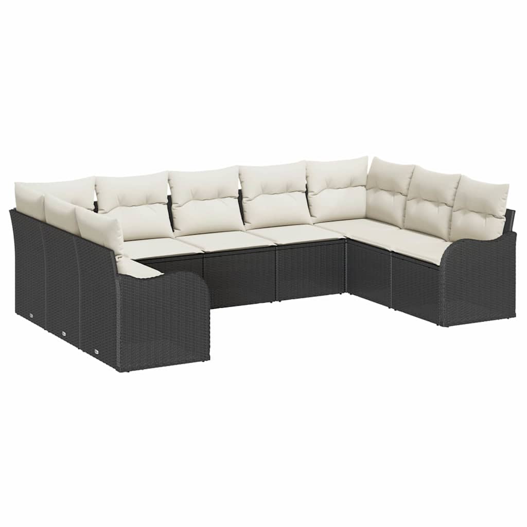 Set Divano da Giardino 9 pcs Nero e bianco polyrattan | homemem39