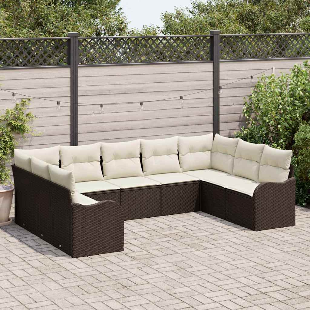 Set Divano da Giardino 9 pcs Marrone e bianco polyrattan | homemem39