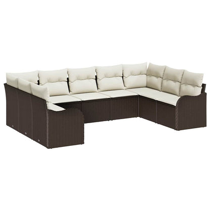 Set Divano da Giardino 9 pcs Marrone e bianco polyrattan | homemem39