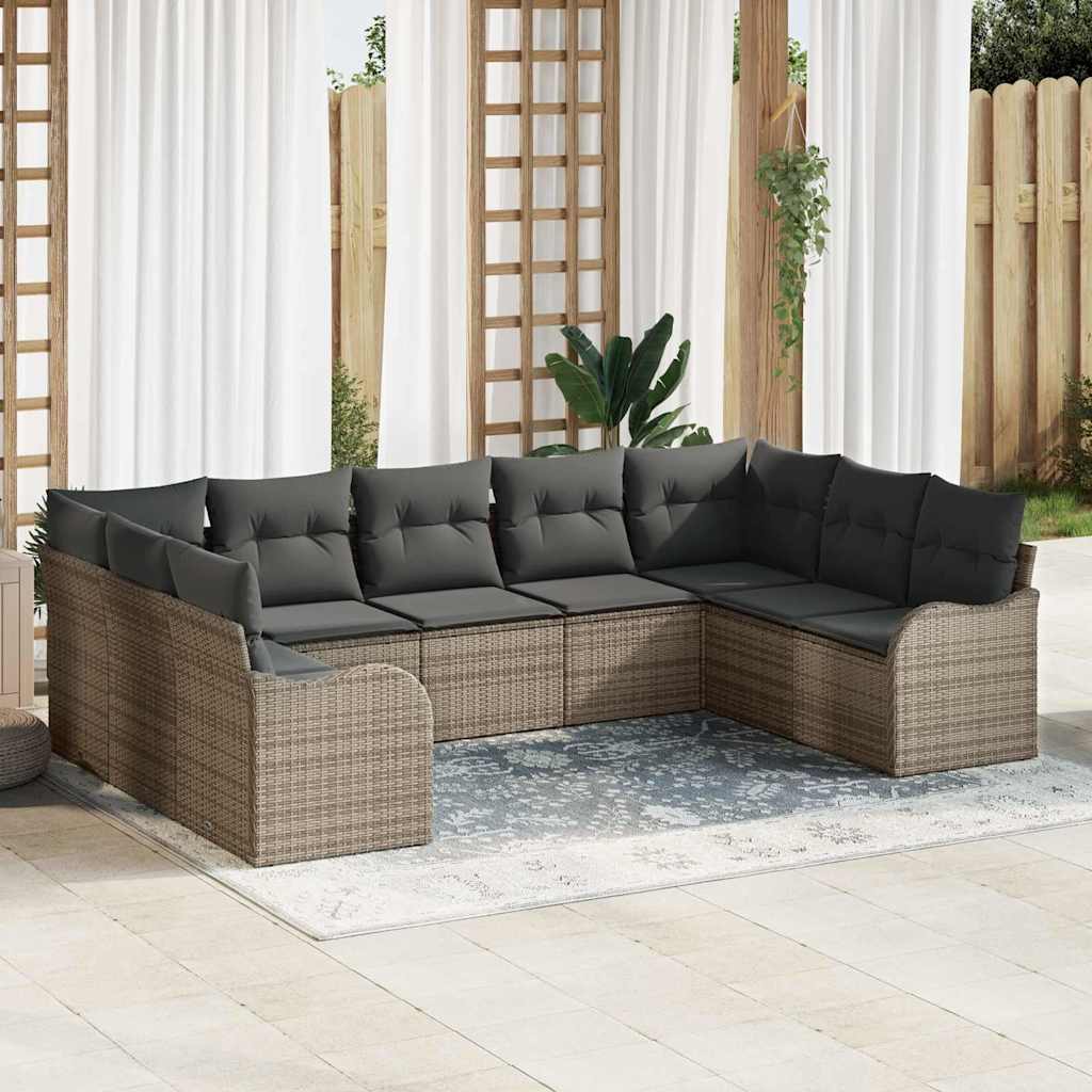 Set Divano da Giardino 9 pcs Grigio polyrattan | homemem39