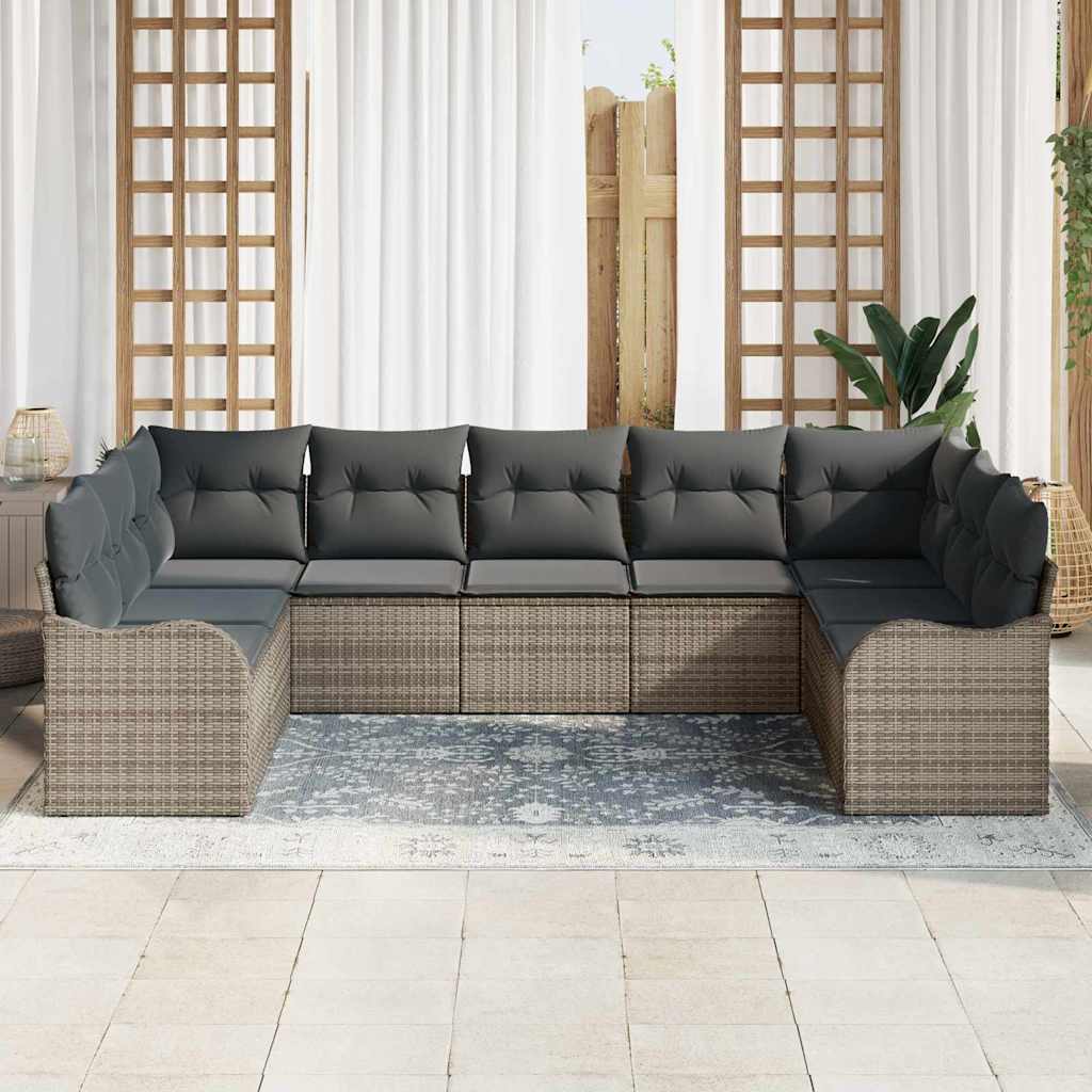 Set Divano da Giardino 9 pcs Grigio polyrattan | homemem39