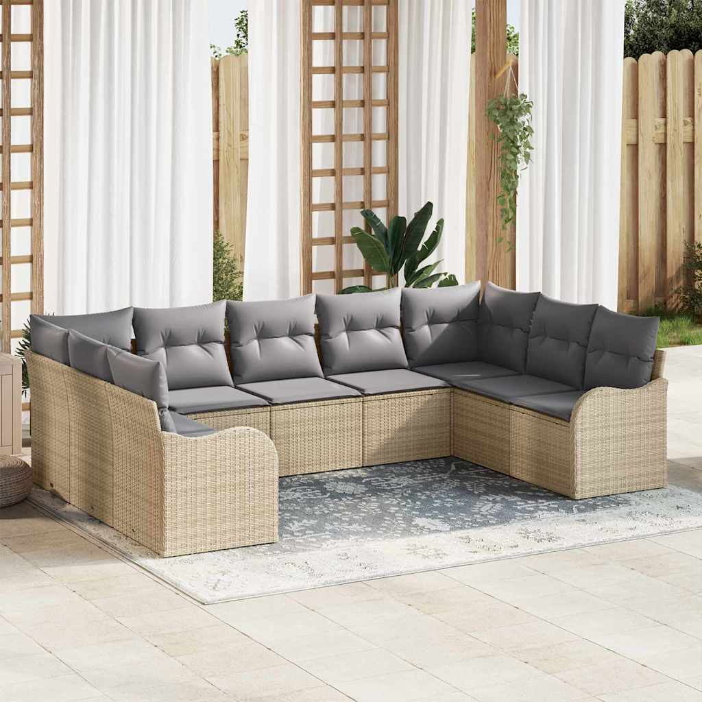 Set Divano da Giardino 9 pcs beige e grigio chiaro polyrattan | homemem39
