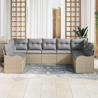 Set Divano da Giardino 9 pcs beige e grigio chiaro polyrattan | homemem39