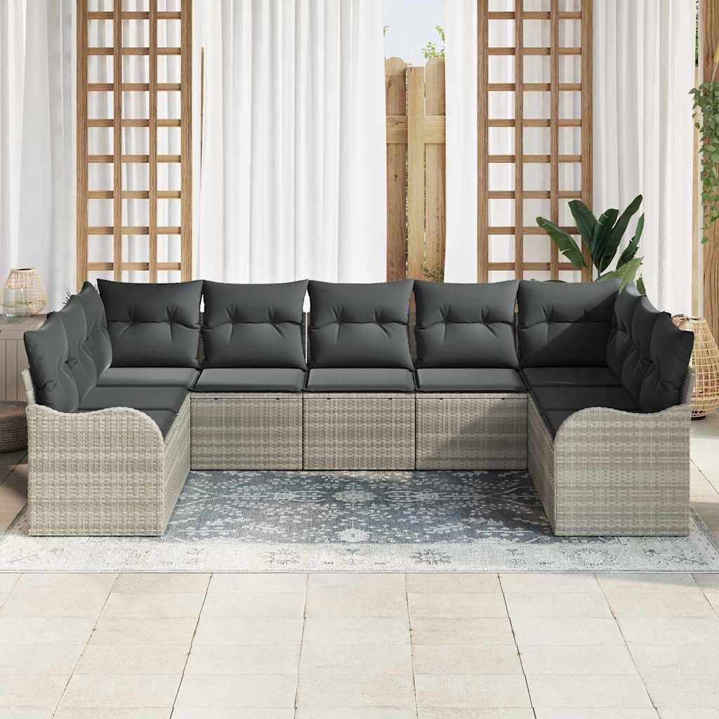 Set Divano da Giardino 9 pcs Grigio chiaro polyrattan | homemem39